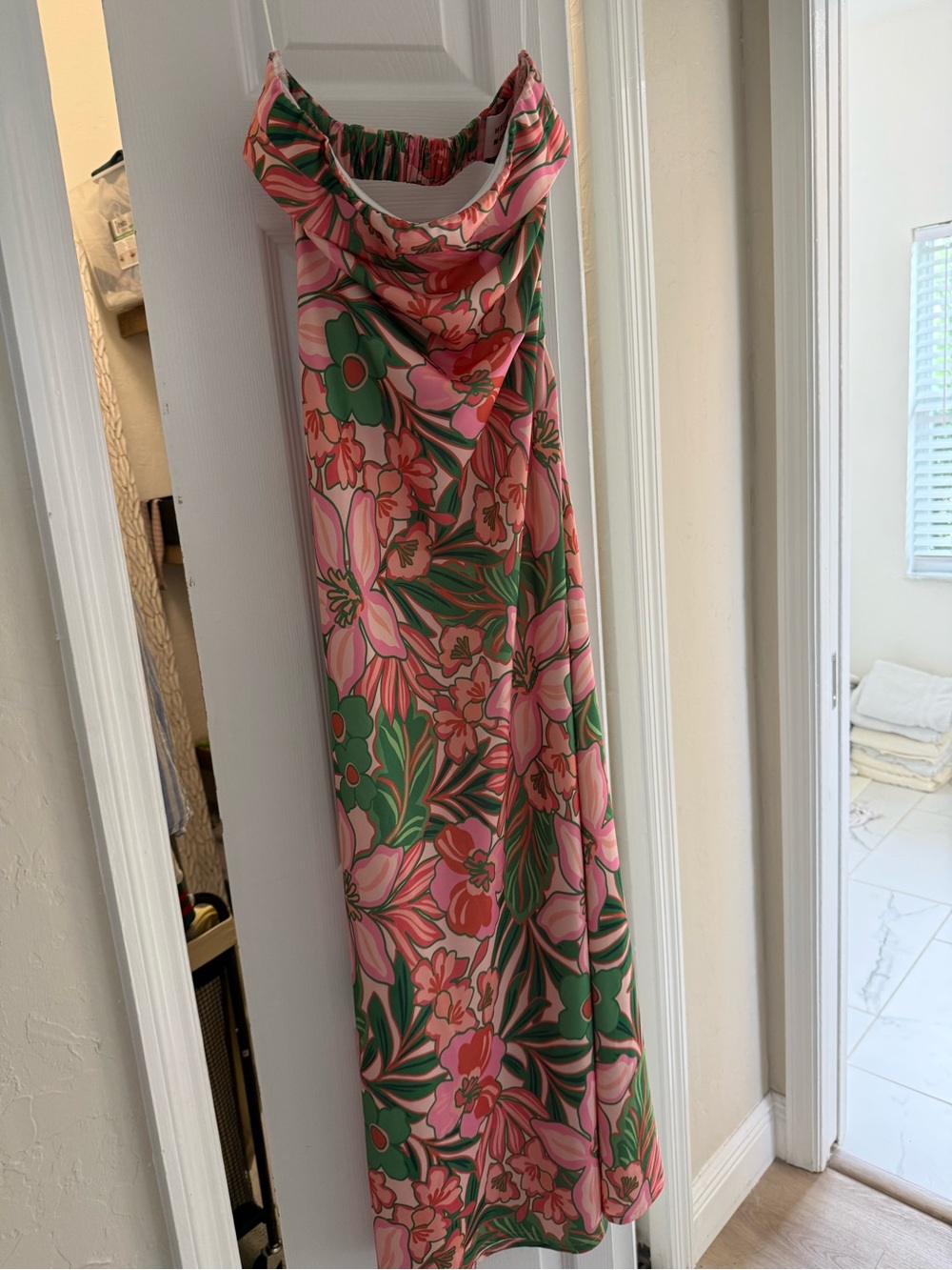 Hello Molly Pink & Green Floral Cowl-Neck Maxi Dress